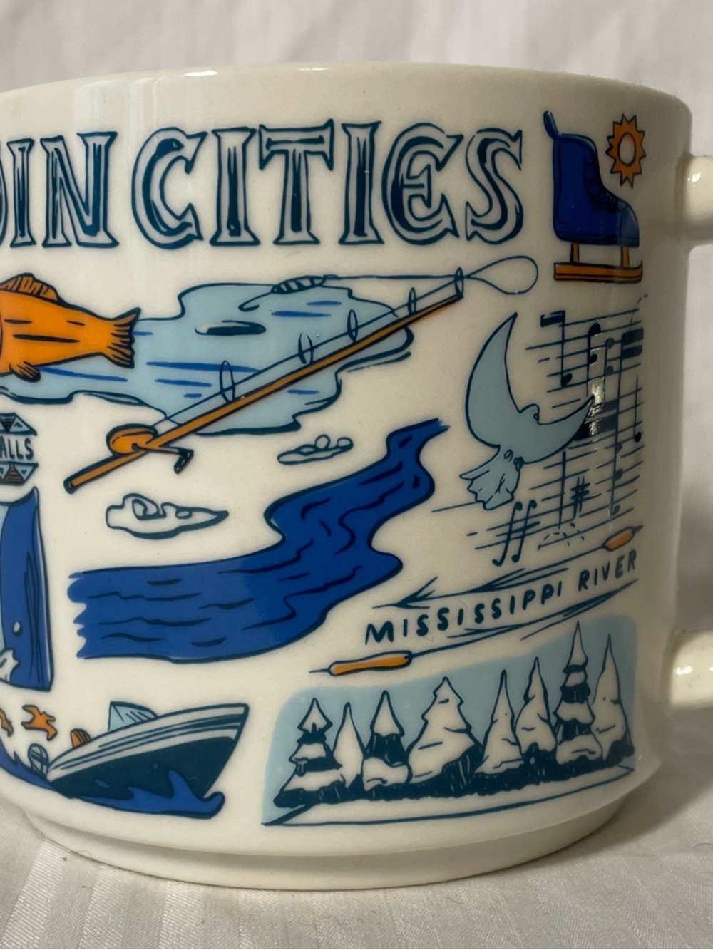Starbucks Twin Cities Minnesota White Mug with Blue & Orange City Icons